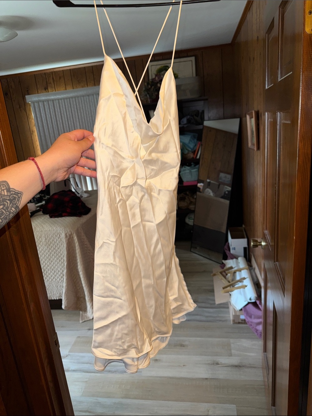 Zara Ivory Satin Cowl Neck Slip Dress